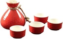 5 Pieces Sake Set, Red Glazed Ceramic Wine Glasses Set, Unique Elegant Lovely Design, for Warm/Cold/Shochu/Tea Service, Best Gift for Family and Friends-Tea Service