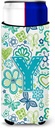 Letter Y Flowers and Butterflies Teal Blue Ultra Beverage Insulators for slim cans