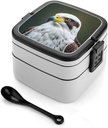 Spear Falcon, White Eagle Bento Box Leak-Proof Double Layered Lunch Containers with Spoons And Invisible Handle, Portable Lunch Boxes for Work Picnic Travel