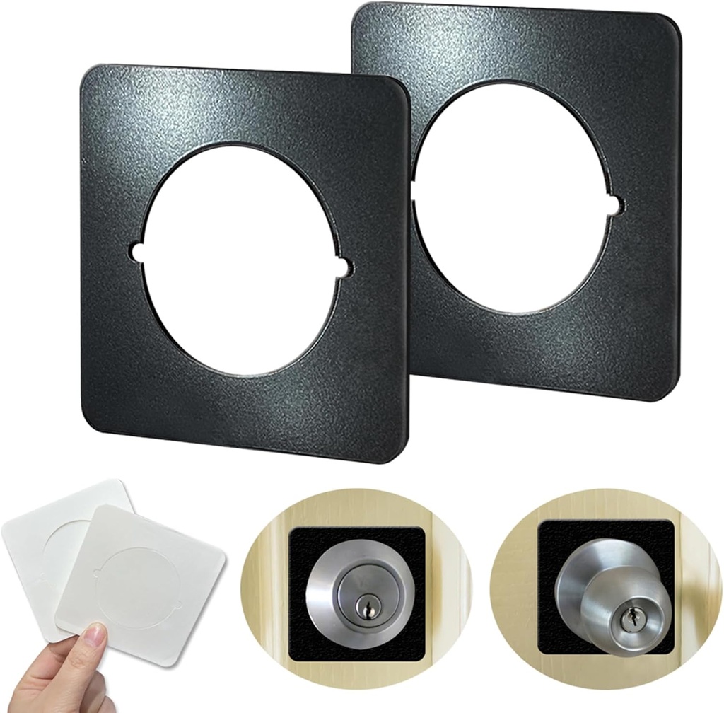 2 Pcs Door Knob Plates Square Version, Door Handle Fixing Cover Filler Repair Backplate, Thick Stainless Steel Scar Plates for Fixing Loose Knobs and Damaged (Black)