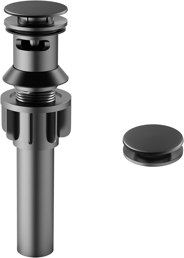 Bathroom Sink Drain with Overflow, PureHome Bathroom Sink Stopper, Pop Up Bathroom Drain Stopper Sink Plug - Engineering Plastic Material - Matte Black
