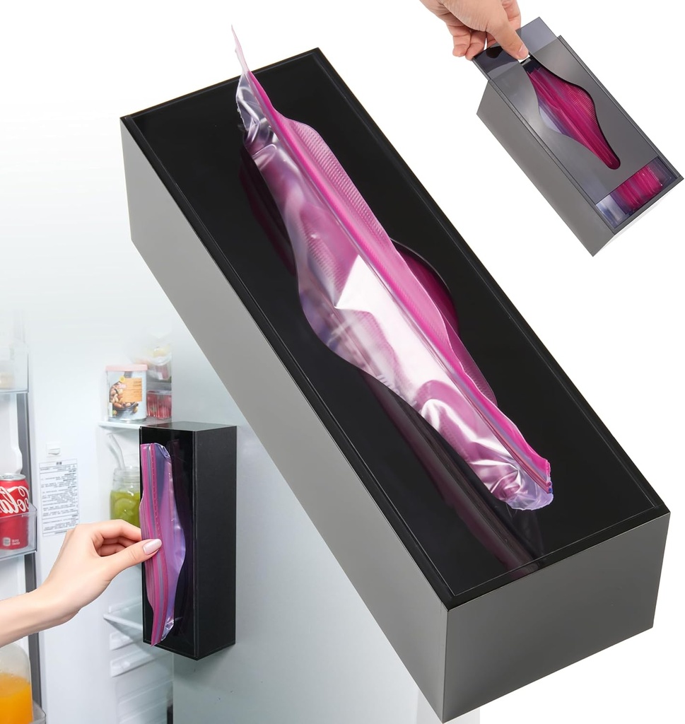 Acrylic Food Bag Storage Organizer Magnetic Fridge Attachment Compatible with Ziploc 1 Gallon, Dispenser for Ziploc Bags, Kitchen Organization and Storage Solution, 1 Pack