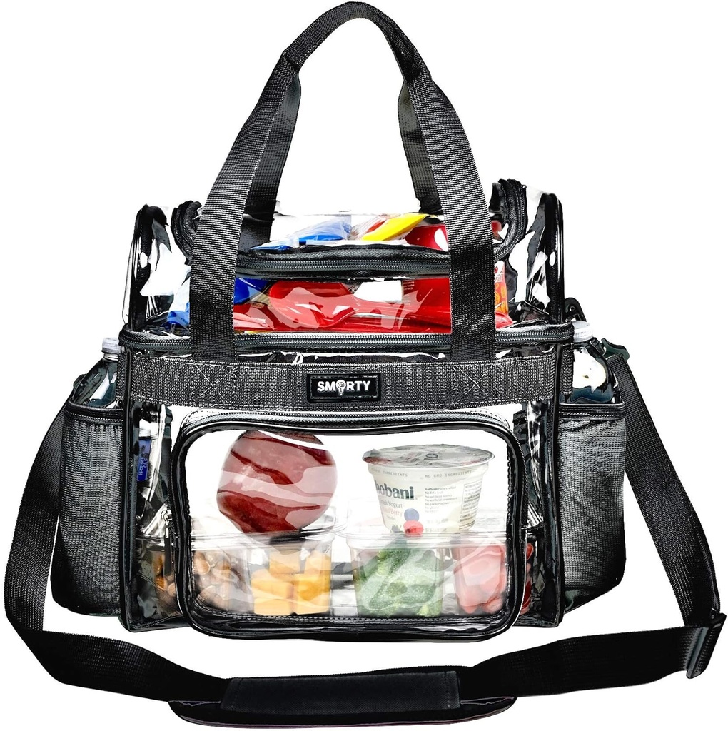 Heavy Duty Clear Lunch Tote Stadium Bag Approved Durable Crossbody Travel Makeup Cosmetic Box for Football Basketball Baseball Games Concerts Work Correctional Officers (Bold Black, 12 x 6 x 12)