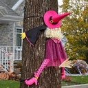 53" Crashing Witch Halloween Decoration - Funny Pink Witch Tree Prop for Yard, Porch, Door, Fence, Patio, Lawn, Garden - Indoor & Outdoor Hanging Halloween Decor