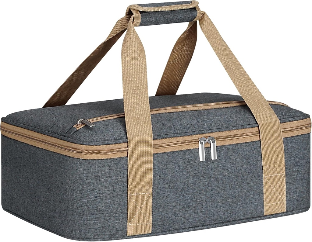 Insulated Casserole Carrier with Zipper Pockets, Casserole Carriers for Hot or Cold Food, Insulated Food Carrier for Parties, Picnics, Beach, Traveling, Fits 11 x 15 or 9 x 13 Baking Dish