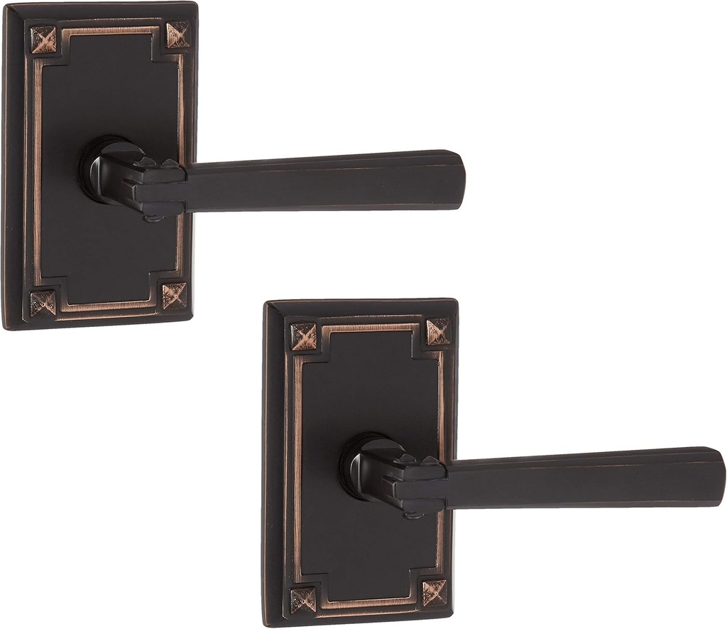 Craftsman Style Lever Door Set with Rectangular Rosettes Right Hand Double Dummy in Oil Rubbed Bronze. Traditional Door Knobs.