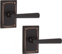 Craftsman Style Lever Door Set with Rectangular Rosettes Right Hand Double Dummy in Oil Rubbed Bronze. Traditional Door Knobs.