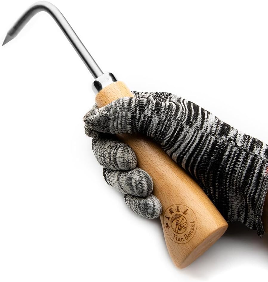tianbonsai Bonsai Tools Hook 22.5 cm Wooden Handle Stainless Steel Hook Robust Very Firm and Durable Made