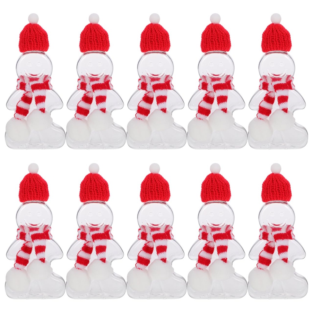 Cabilock Christmas Candy Bottle, Gingerbread Man Clear Juice Bottles with Hat and Scarf, Holiday Empty Drink Containers Xmas Party Favors for Cold Beverages Milk Tea Juices Storage