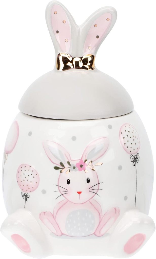 DOITOOL Easter Bunny Cookie Jar Ceramic Container Easter Canister Spring Candy Dish Sugar Bowl Decorative Rabbit Jar for Tea Candy and Small Items Storage Desktop Decor
