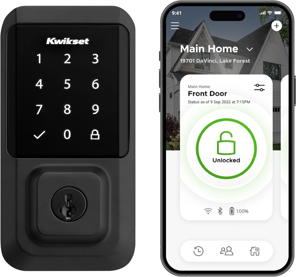 Kwikset Halo Wi-Fi Smart Lock, Keyless Entry Front Door Touchscreen Deadbolt, Matte Black Finish, Grade AAA Certified, UL Listed, Easy Install No Hub, App Control