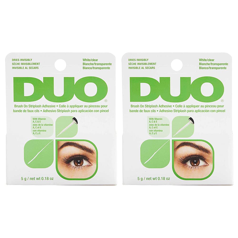 DUO Brush-On Clear Lash Glue –Waterproof Strip Lash Adhesive with Vitamins A, C & E, Long Lasting Eyelash Glue, 0.18 oz, 2 Pack