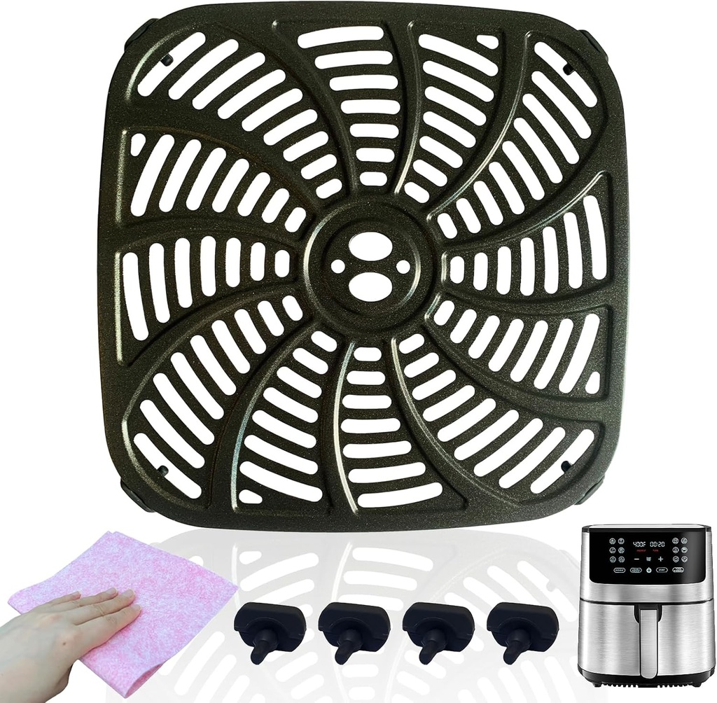 HIKEurt 8QT Air Fryer Replacement Rack for Gourmia GAF838 Air Fryers, Premium Crisper Tray Grill Pan Grill Plate Grate Rack Grid Shelf for Gourmia 8 Quart Air Fryers, Nonstick, Dishwasher Safe