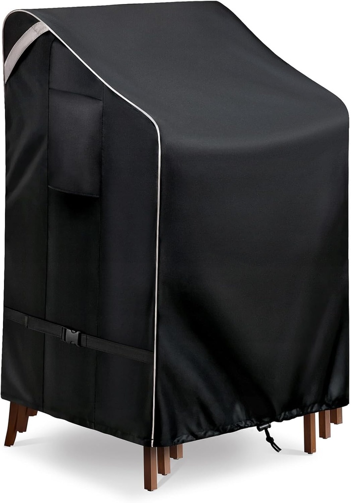 COSFLY Stackable Patio Chairs Covers Waterproof, Outdoor Furniture Covers Heavy Duty for 4-6 Stacking Chairs 1 Pack - Fits up to 28w x 36D x 47H inches (Black)