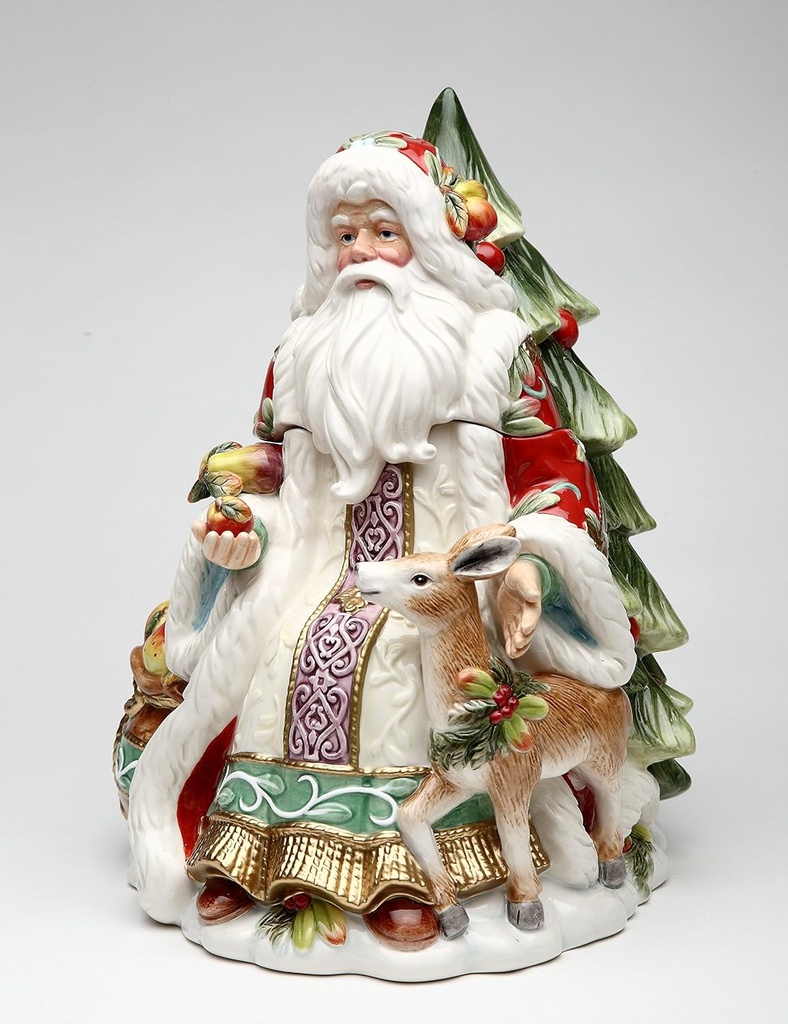 Cosmos Gifts 10545 Fine Ceramic Victorian Harvest Santa with Deer and Christmas Tree Cookie Jar, 11-1/4" H