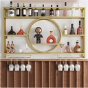 Enhanced Wine Storage Rack Wall Mounted with LED Light Iron Bar Liquor Shelf Floating Wall Wine Shelves Glass Holder Kitchen Wine Cellar (Gold 120)