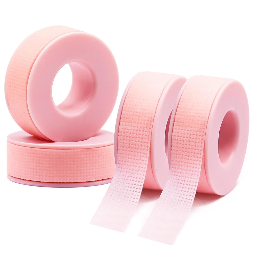 Lash Tape, Sticky Silicone Adhesive Pain-Free Removal Eyelash Tape, Pink Sensitive Breathable Lash Tech Supplies, Medical Micro-Porous Eyelash Extension Tape - 0.5 in x 4 Yds, 4 Rolls