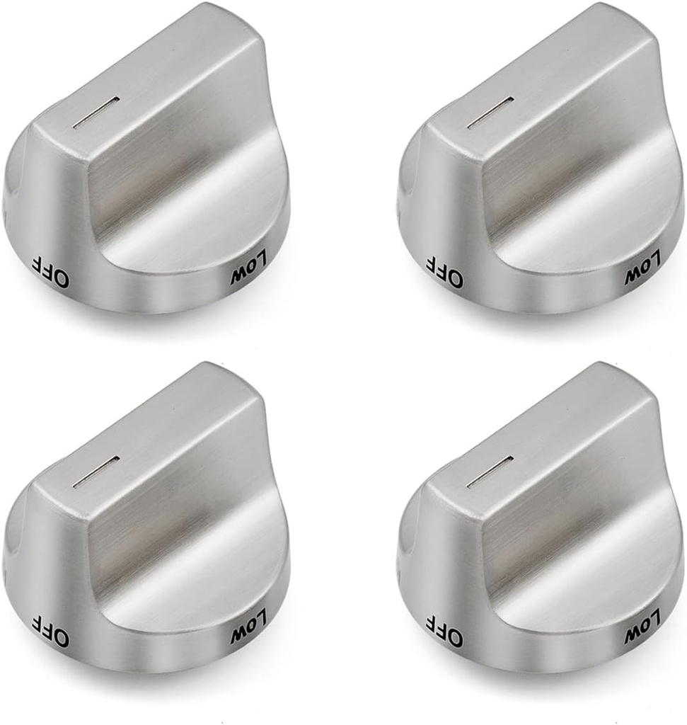 W11122880 Stove Knobs Replacement Parts for Whirlpool Oven Stainless Steel Gas Range Knob Stove Top Knob Electric WFG745H0FH1 WFG745H0FS1 Metal Cooktop Burner Control Knobs 4 Pcs