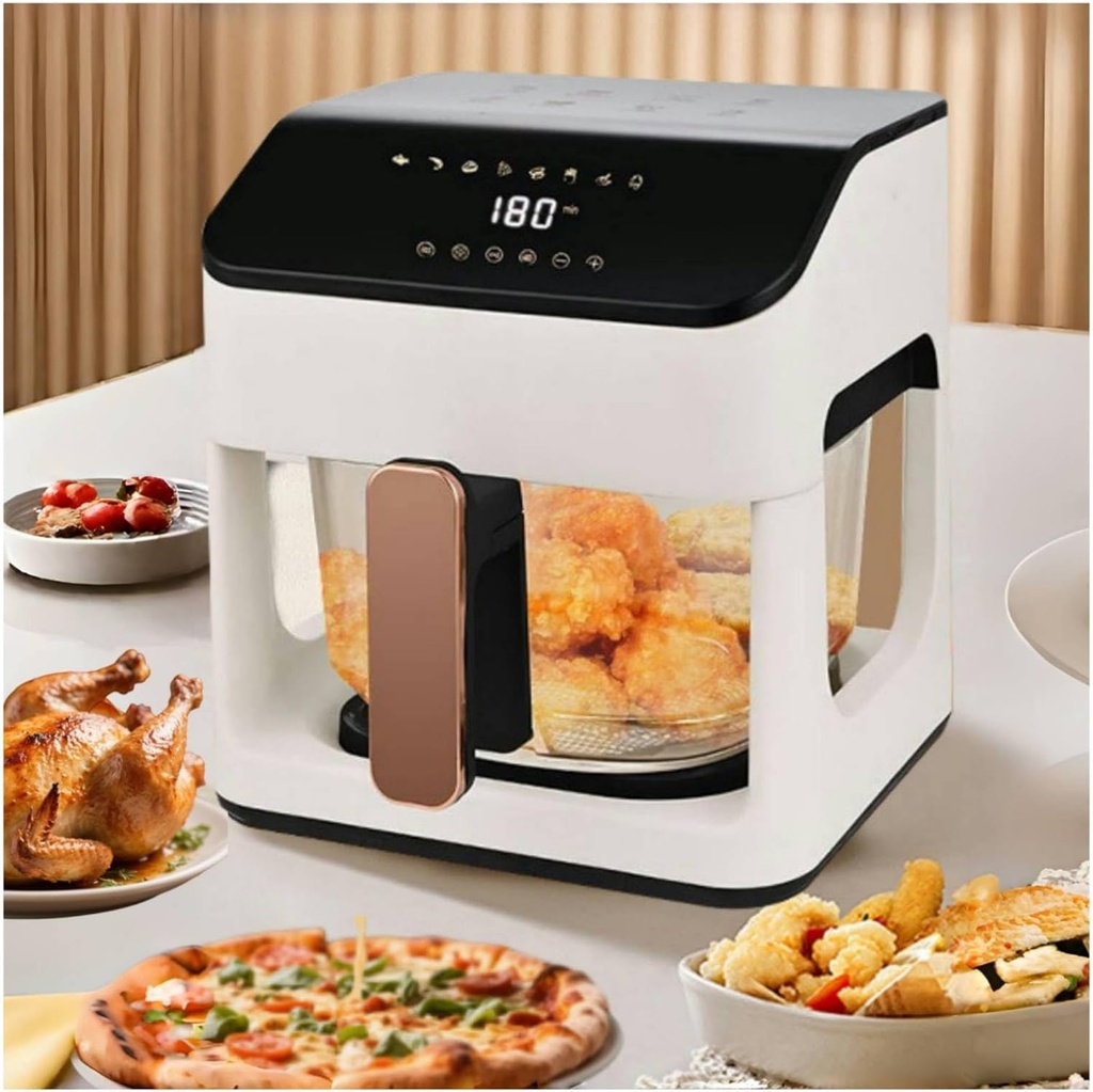 Glass Air Fryer with Smart Touch Control & Transparent View Window | Easy-Clean Basket, 8-in-1 Preset Modes, Precise Temp/Time for Steak, Shrimp, Fries, Wings, Chicken