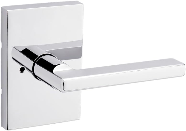 Kwikset 730HFLRCT-26 Halifax Lever with Rectangular Rose Privacy Door Lock with 6AL Latch and RCS Strike Bright Chrome Finish