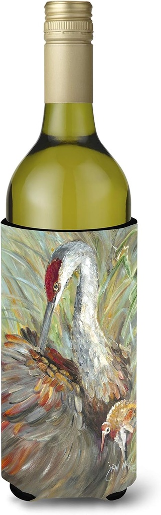 Caroline's Treasures JMK1143LITERK Sandhill Crane with Baby Wine Bottle Hugger Bottle Cooler Sleeve Hugger Machine Washable Collapsible Insulator Beverage Insulated Holder
