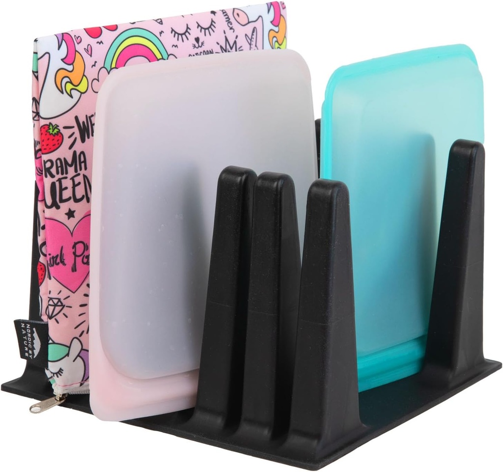 Nordic By Nature Silicone Drying Rack for Reusable Bags - Snack & Sandwich Storage Bag Organizer and Bottle Drying Rack (Black Onyx)