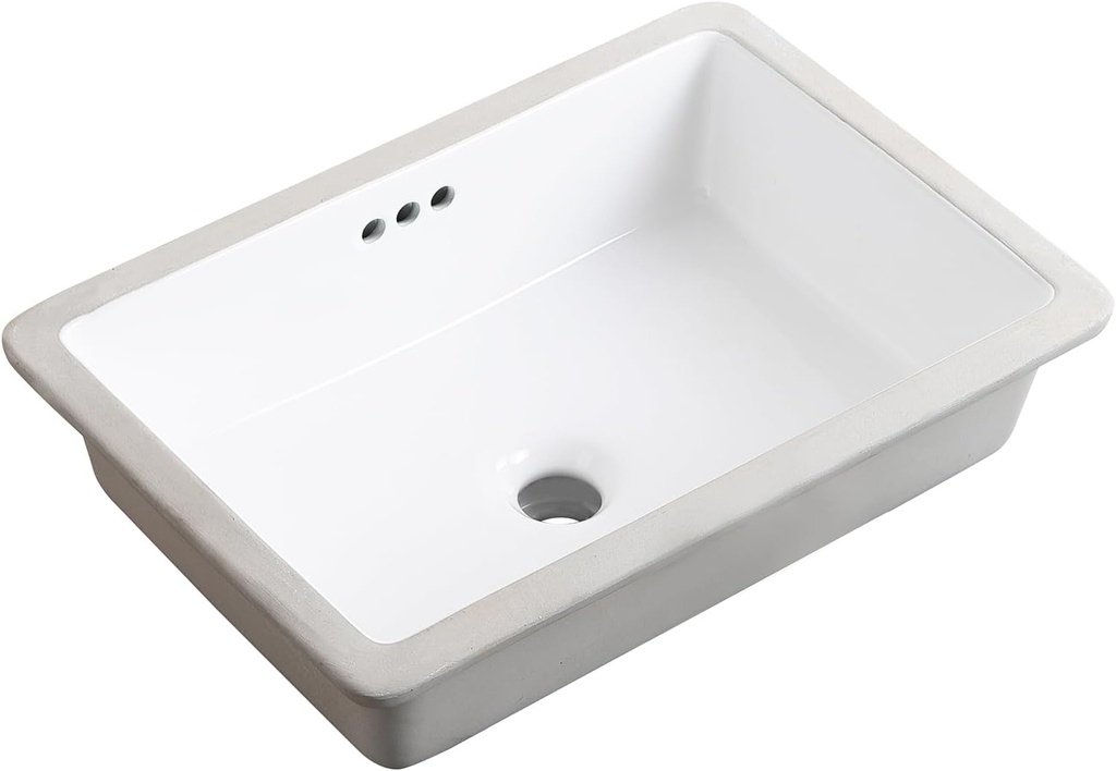 20 Inch Undermount Bathroom Sink Rectangle Undermount Sink White Ceramic Under Counter Bathroom Sinks with Overflow (19.8"x13.7")
