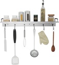 Kitchen Utensil Rack, 19.7 inch Spice Rack with 6 Hooks Wall Mount, Over the Stove Shelf, Stainless Steel, Hanging Storage Wall Shelf for Spatula Spoon, Seasoning Jar Organizer