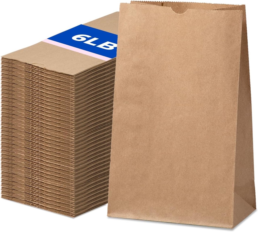 Fit Meal Prep 200 Pack 6 lb Brown Paper Lunch Bags, 11 x 6 x 3.5" Premium Kraft Paper Bags Bulk for Small Business, Recyclable Snack Sacks, Durable Grocery Bag for Food Storage, Packing