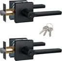 2 Pack Keyed Alike Entry Door Lever with Lock and Key, Matte Black Door Handles for Interior/Exterior Doors, Reversible Door Knob for Right&Left Handed Door