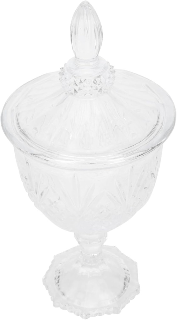 Cabilock Crown Relief Glass Candy Storage Canister Lid Glass Sugar Jar for Living Room Decor Candy Holder Decorative Storage Jar