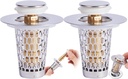2 Pcs Bathroom Sink Drain Strainer, Pop-up Bathroom Sink Strainer with Removable Stainless Steel Anti-Clogging Fast Drainage Basket, Drain Hair Catcher Sink Stopper Replacement