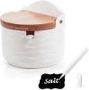 Sugar Container, Ceramic Sugar Bowl with Lid and Spoon, Salt Cellar, Sugar Jar, Salt Box, Salt Container with Lid for Home & Kitchen, 8.8 FL OZ 260ML (White)
