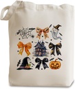 Halloween Tote Bags for Women, Pumpkins Gifts Bow Canvas Tote Bags Grocery Candy & Goodie Bag, Party Favor Shopping Handbag -FALL01