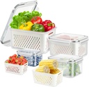 4 Pack Fruit Storage Container for Fridge, Plastic Fruit Containers for Fridge with Removable Colander, Container for Fruit Berry Salad Lettuce, BPA Free Kitchen Refrigerator Organizers