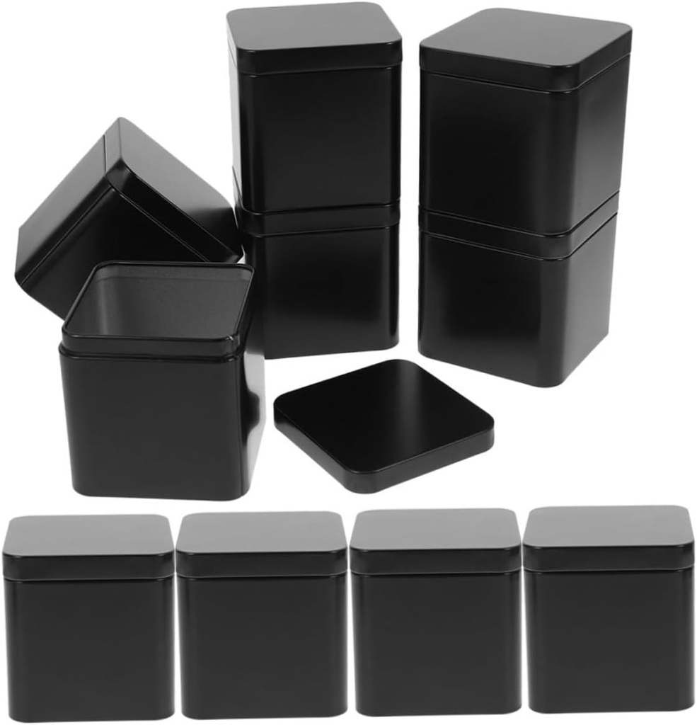 Cabilock 10pcs Square Metal Tea Tin Canisters Airtight Tea Storage Jars for Loose Leaf Candy Cookies Bakery Portable Tinplate Jars Seamless Lid Easy to Clean