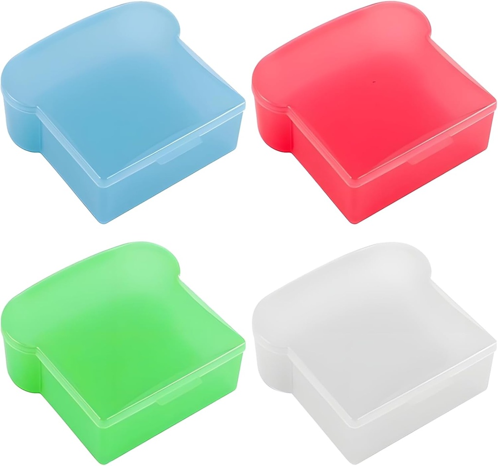 4 PCS Toast Shape Sandwich Containers, 20 oz Sandwich Container Lunch Box, Food-Safe PP Plastic, Press Seal Design, Sanwich Carry Box for Office Picnic