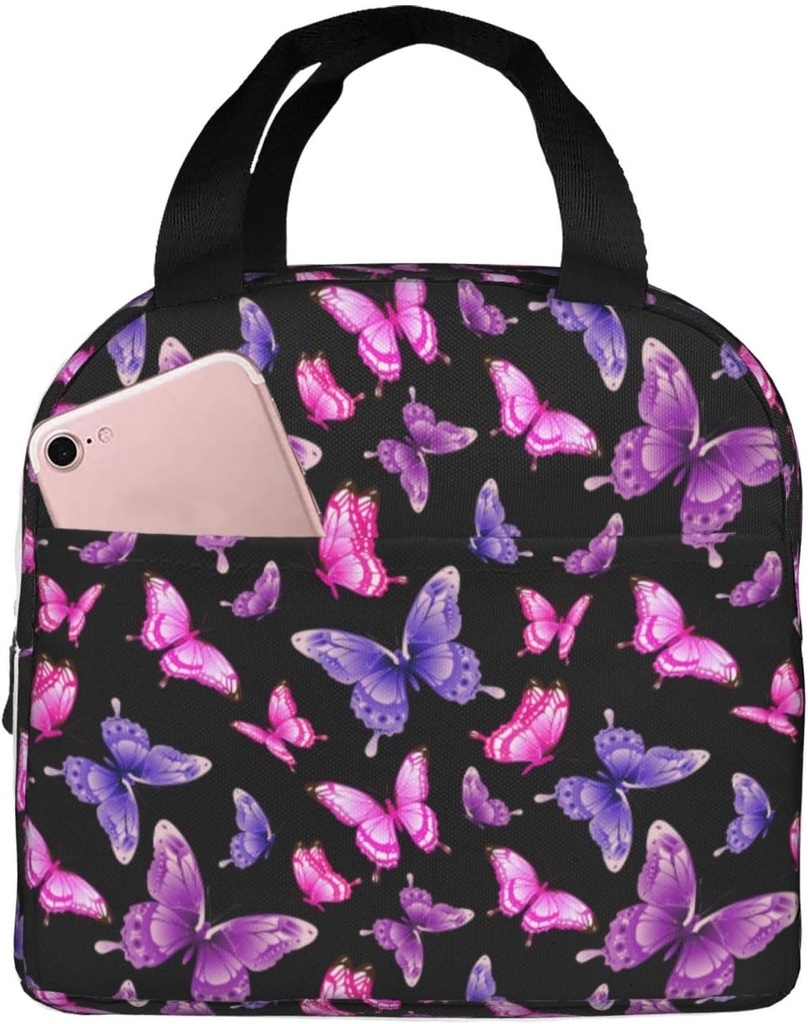 MOLIAN Pink Purple Butterfly Lunch Bag For Teen Girls Women, Oxford Cloth Reusable Lunch Tote Box Bag For Work School