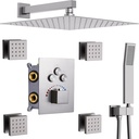 12 Inch Thermostatic Rainfall Full Body Shower System With Body Jet Sprays And Handheld Wall Mounted Shower Faucet Set Complete Fixture Combo Can Use All Options At A Time Brushed Nickel
