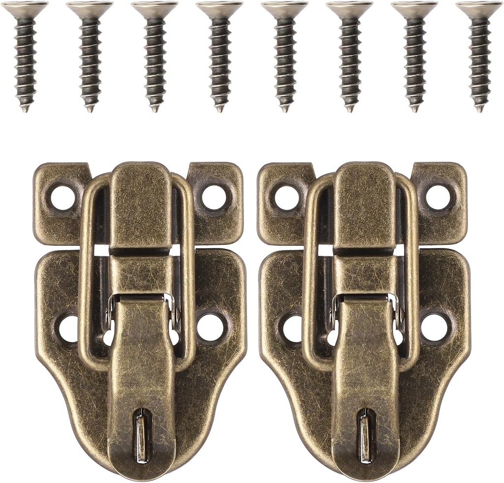2-Pack Retro Bronze Style Toggle Latches Hardware Bronze Toggle Hasp for Wood Boxes Metal Duckbilled Hasp Latch Catch Antique Small Box Latch with Screws for Jewelry Box Chest Cabinet Crafts