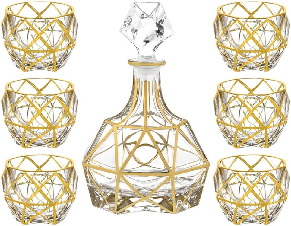 Whiskey Glass Set with Gold Description Crystal Glass Foreign Wine Cup Wine Bottle Wine Set Home Gift