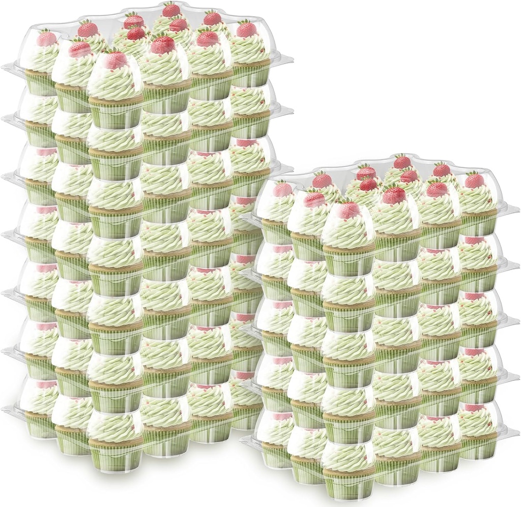 12Pcs Cupcake Containers 12 Holes Clear Plastic Cupcake Holders with Detachable Lid Stackable Cupcake Boxes Reusable Cupcake Carrier for Cupcakes Muffins 31.5x24.5x10cm ZHAZHAMO