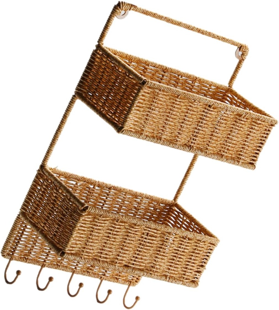 Happyyami 1pcs Fruit Baskets for Kitchen Wall Hanging Fruit Basket Woven Rack Storage Rack Hooks Easy to Install