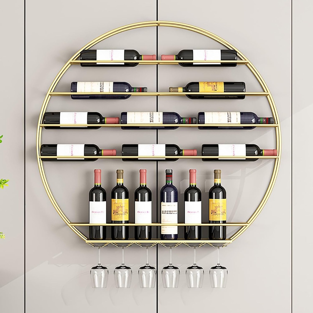 Modern Mental Wall Mounted Wine Rack,Wine Racks,Wine Racks Free Standing,Stackable Wine Holder, Round Wine Glass Shelf Goblet Holder for Bar Wine Cellar Kitchen Storage Display (Co