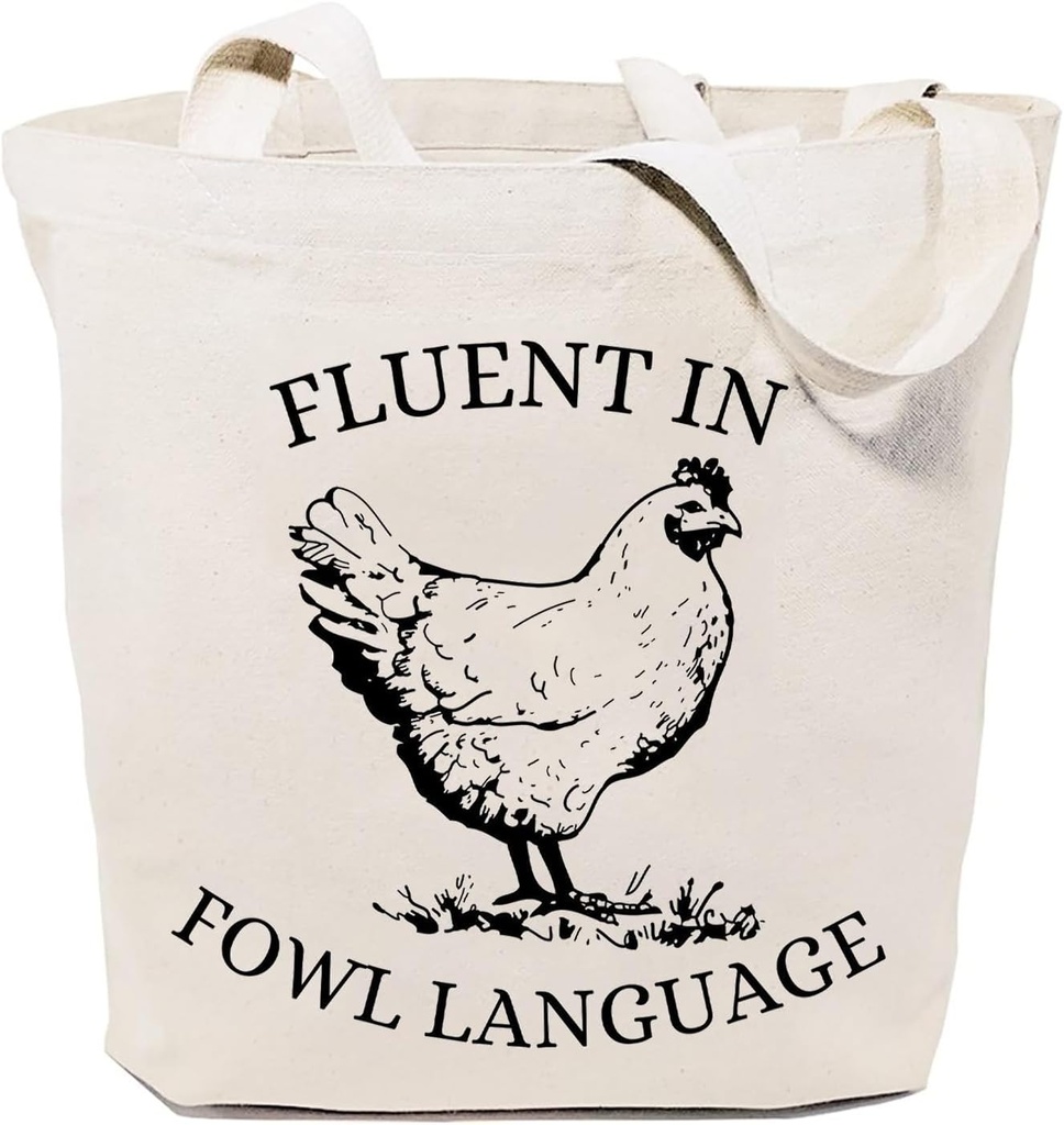 SAUIVD Fluent in Fowl Languages Tote Bag for Women Cute Funny Gift for Chicken Lover Shoulder Bag Reusable Grocery Bags