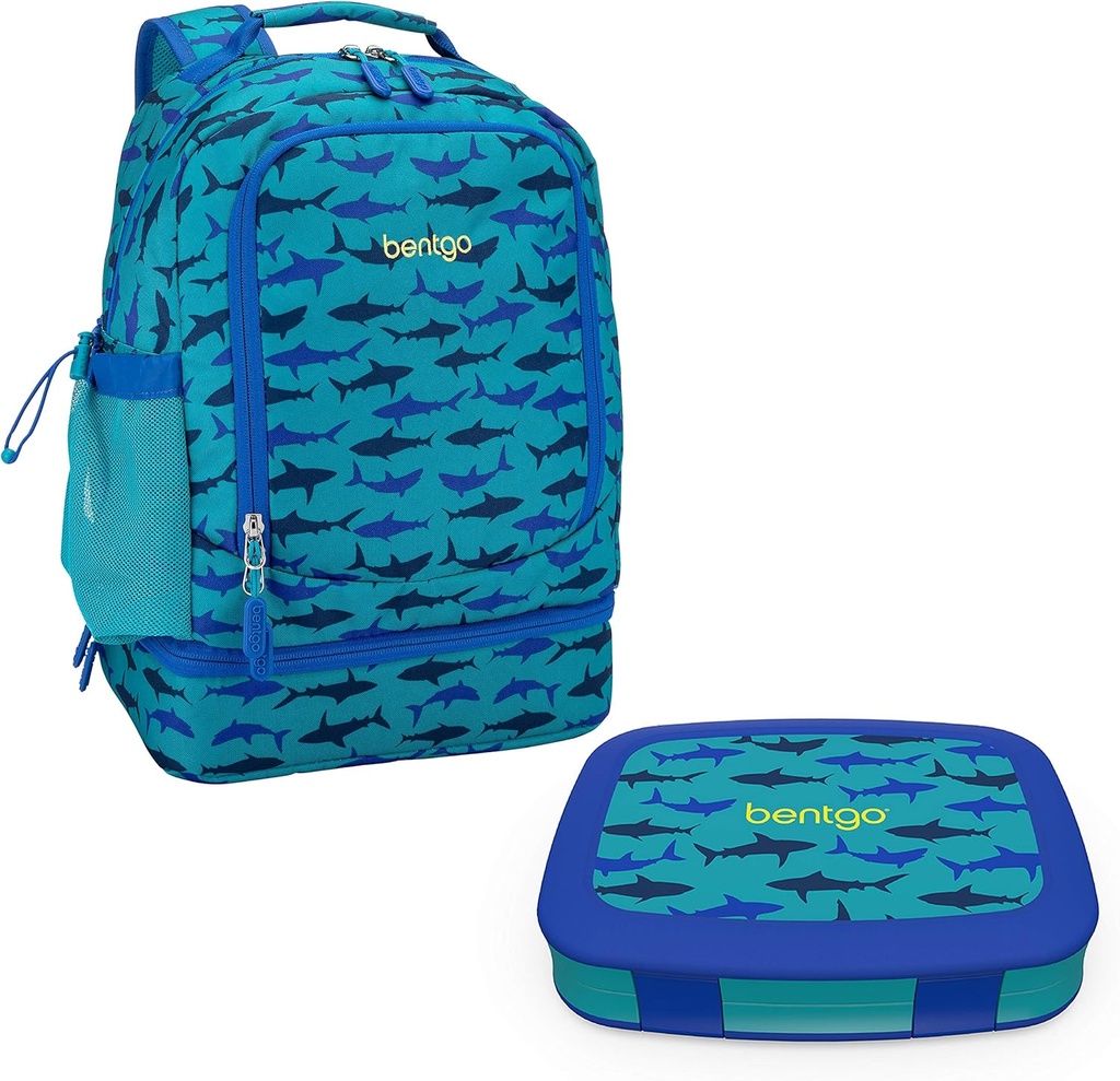 Bentgo 2-in-1 Backpack & Insulated Lunch Bag Set With Kids Prints Lunch Box (Shark)