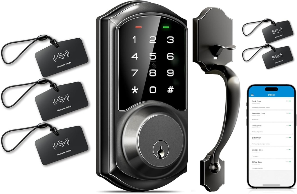 Veise VE06-H Smart Front Door Lock Set, App Control Keyless Entry Deadbolt with Lever Handle with VK01 IC Cards