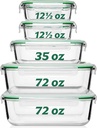 Fusion Gourmet Large Glass Food Storage Containers with Lids [5 Pack, 72 oz, 9 Cup], Airtight, Leakproof, Microwave and Oven Safe Borosilicate Glass