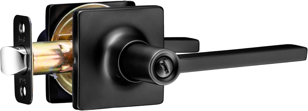 Diodesy- Entry Door Handle with Keyless Lockset Reversible for Right & Left Side Interior Square Privacy Door Lever Heavy Duty Door Knob Matte Black for Bedroom Bathroom Office