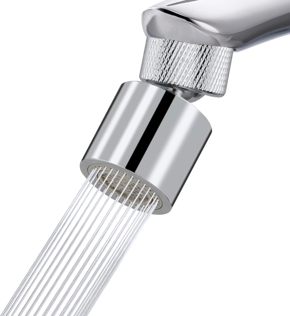 Hibbent Dual-function Metal Faucet Aerator, 2-Flow Big Angle Rotate Kitchen Sink Aerator 360 Degree Swivel Sink Sprayer Attachment, 55/64 Inch Female Thread, Chrome